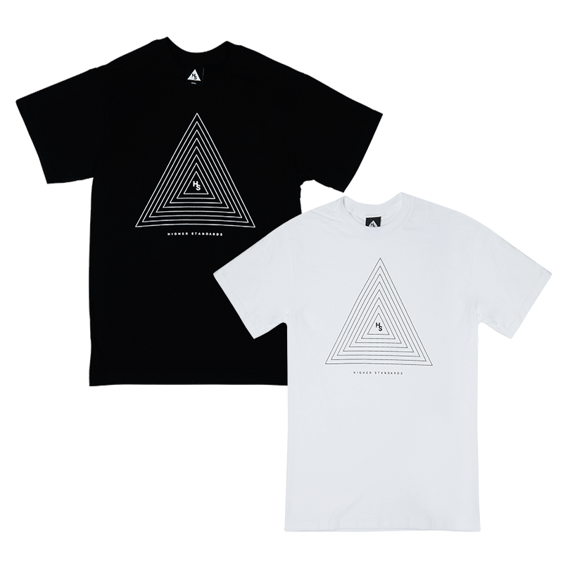 Front view of Higher Standards Graphic Tee showcasing geometric design for men