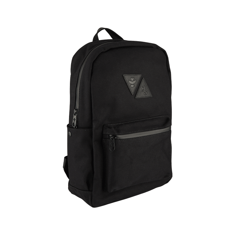 Side view of the odor resistant backpack showing water-resistant material and sturdy zippers