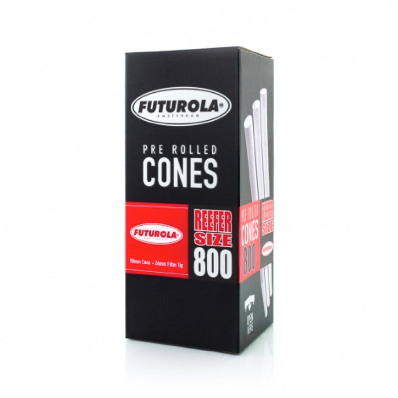Side view of Premium Reefer Size pre-rolled cones with filter tips, emphasizing the quality material.