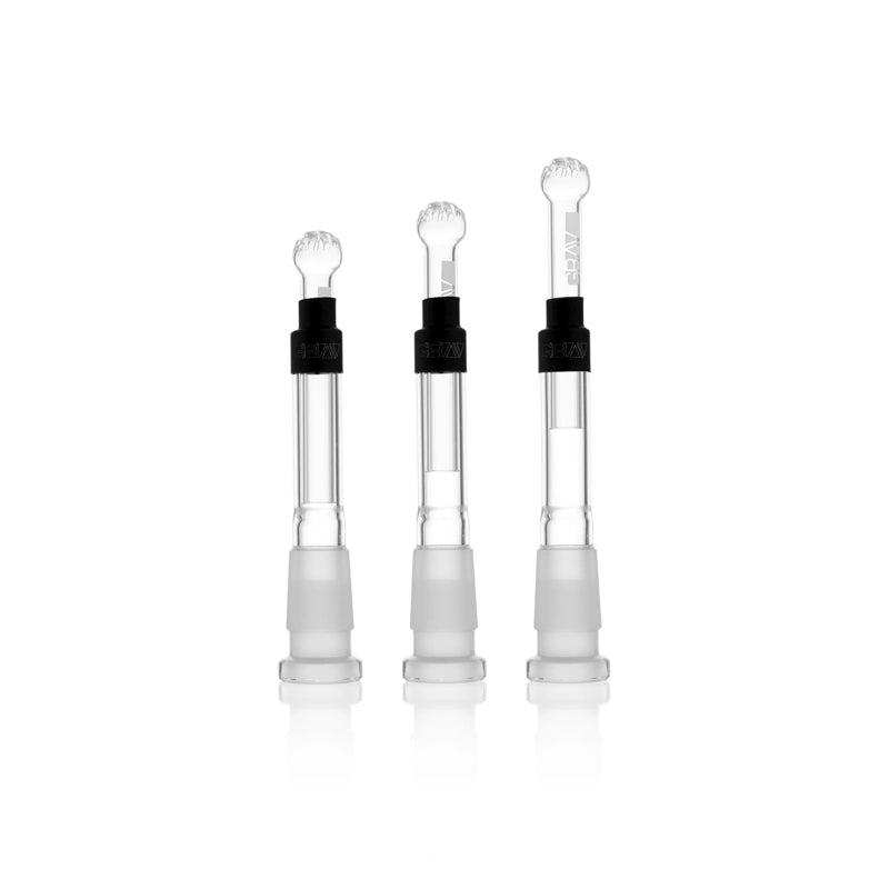 Close-up of the GRAV 14mm adjustable downstem showcasing the showerhead diffuser.