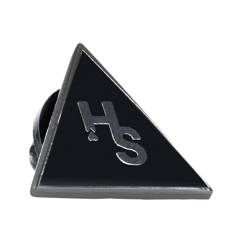 Elevated Triangle Lapel Pin displayed on a black jacket, showcasing its elegant design.