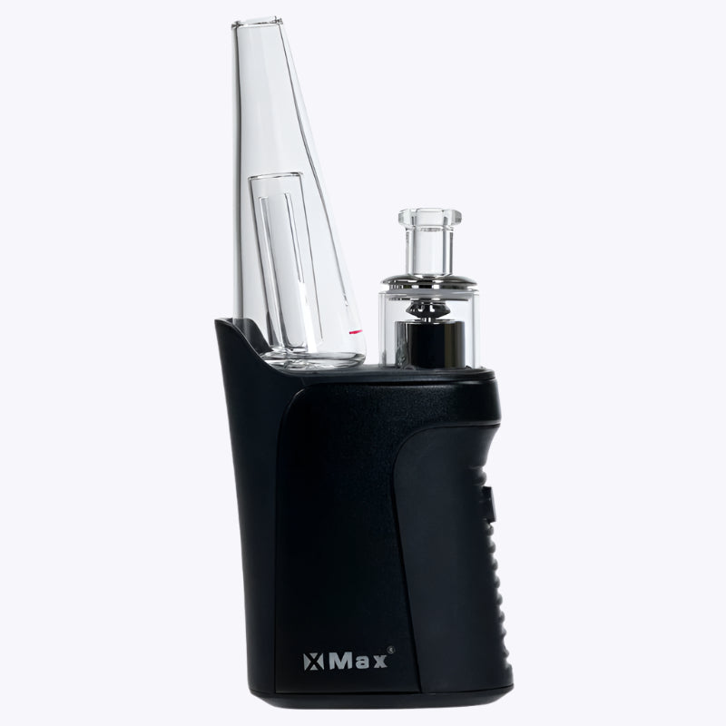X-MAX QOMO portable vaporizer with glass bubbler and ceramic coil for concentrates