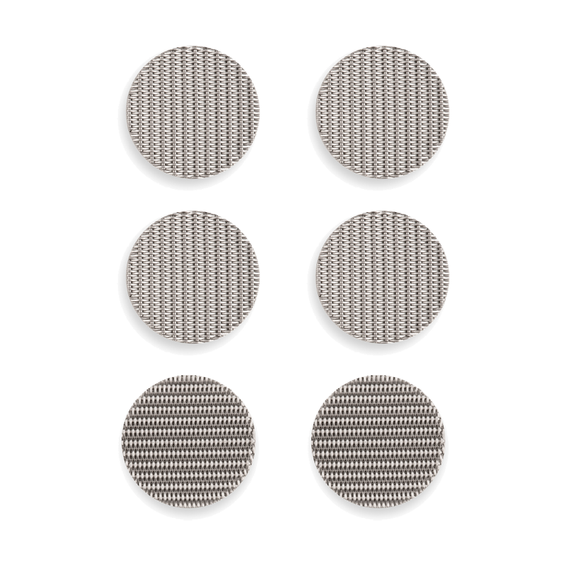 Close-up of Mighty vaporizer stainless steel screens in packaging.