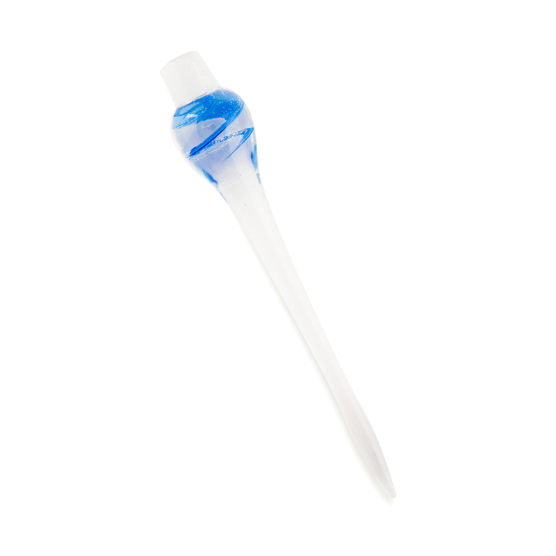 Herb stir tool fitting into a vaporizer chamber, showing its slim design