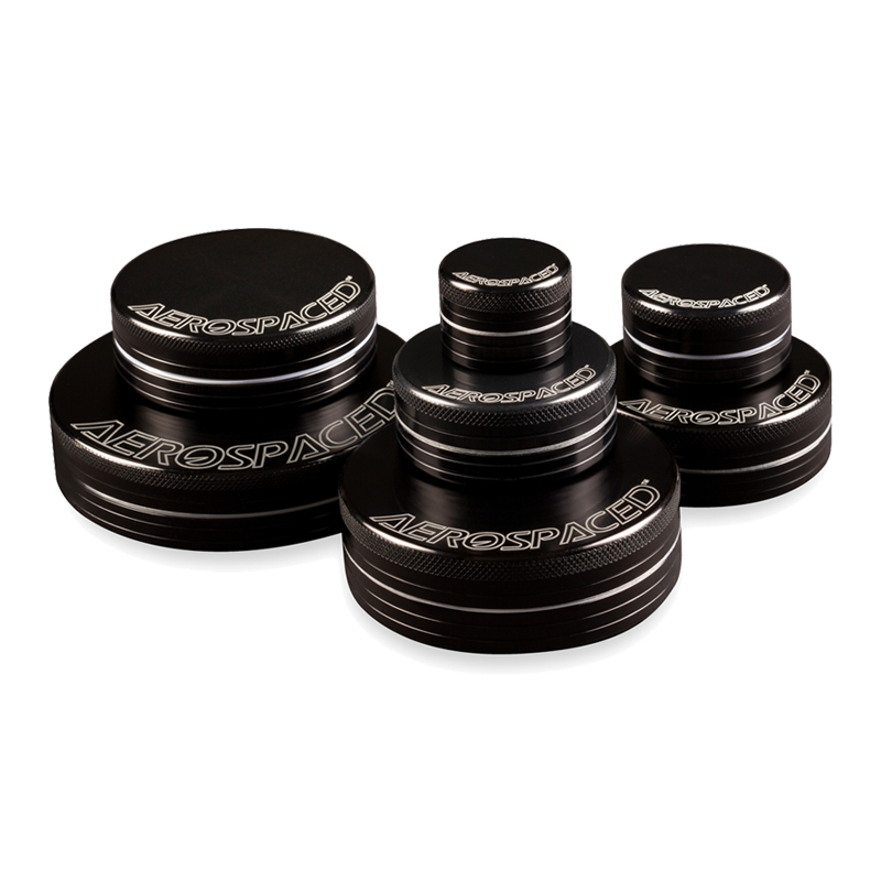 Close-up of Aerospaced 2-piece herb grinder showing durable aluminum construction
