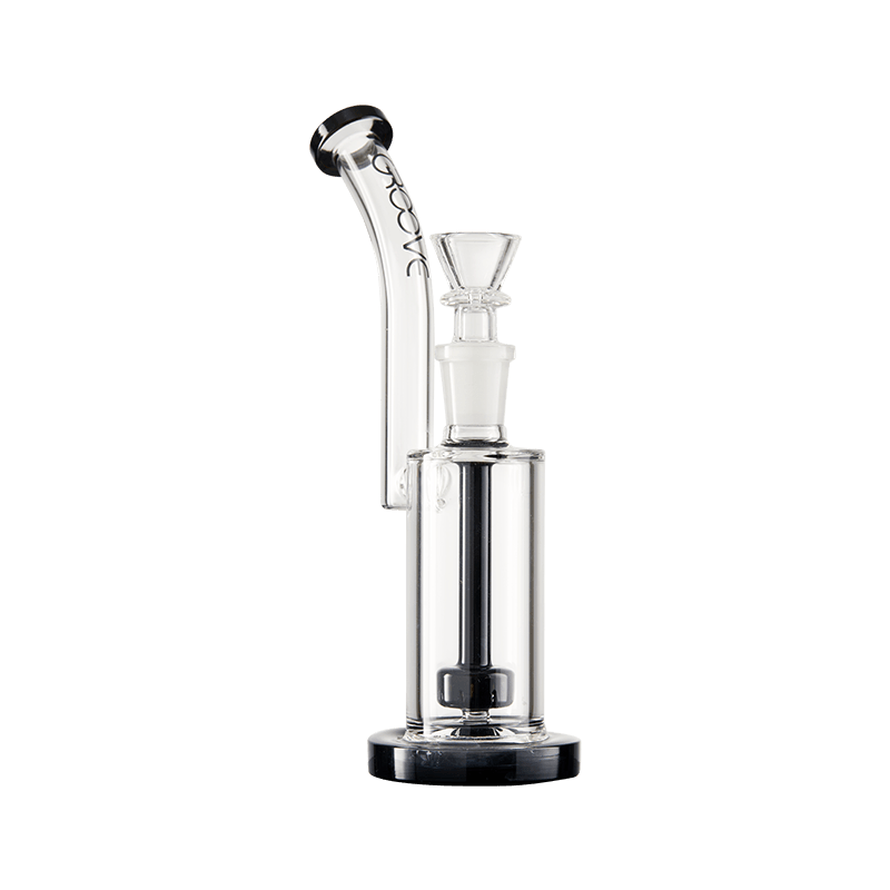 Side view of the Classic Groove 7-inch glass bubbler showcasing its sleek design and black accents.