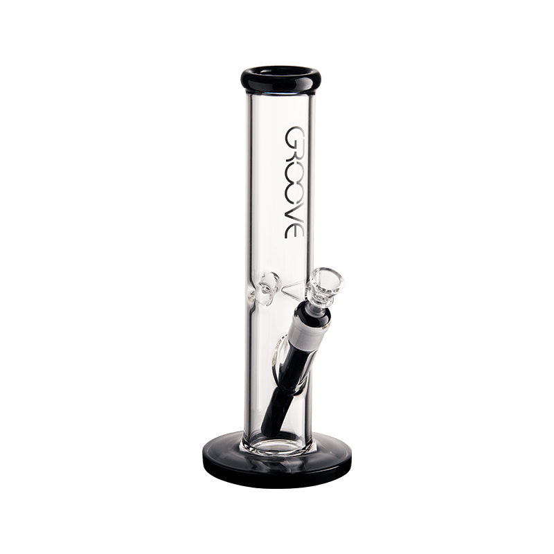 Groove Classic Straight Tube Bong showcasing clear glass and black accents from the side.