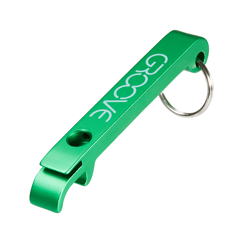Close-up of Groove Hi-Pop Pipe showing anodized finish and keychain attachment
