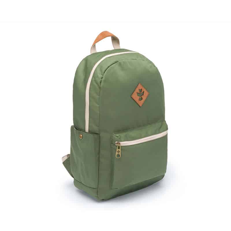 Close-up of Revelry Escort backpacks water-resistant exterior and lockable zippers