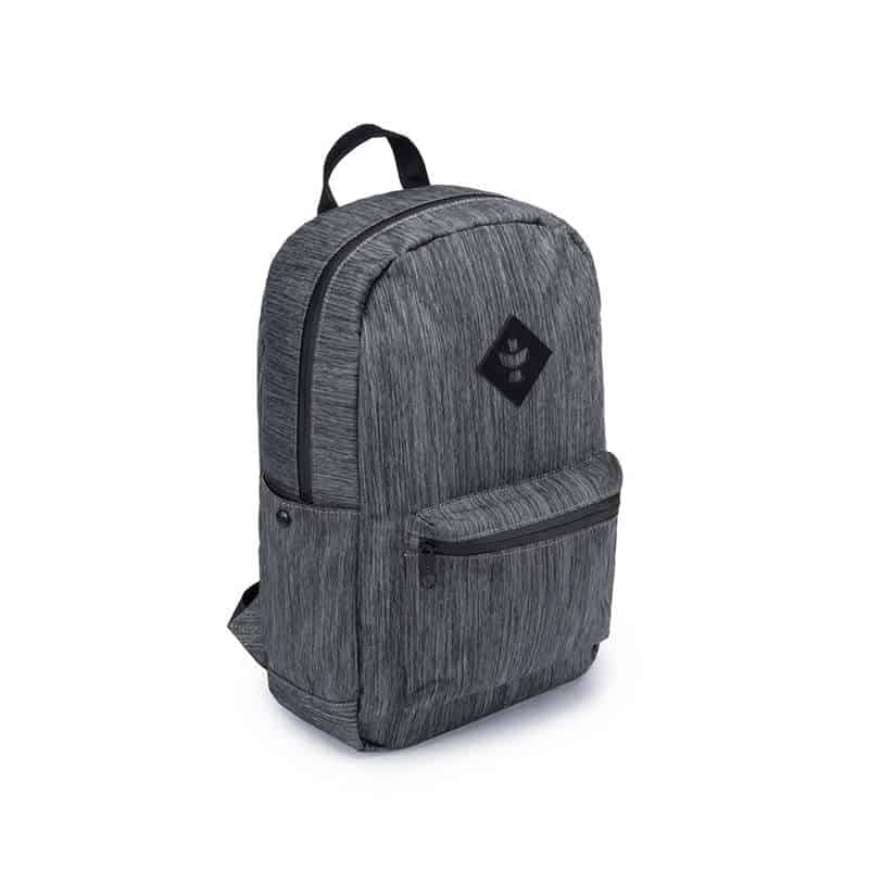 Close-up of Revelry Escort backpacks water-resistant exterior and lockable zippers
