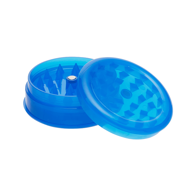 Close-up of Vapor Acrylic Grinder Blue showing diamond-cut teeth for smooth herb grinding