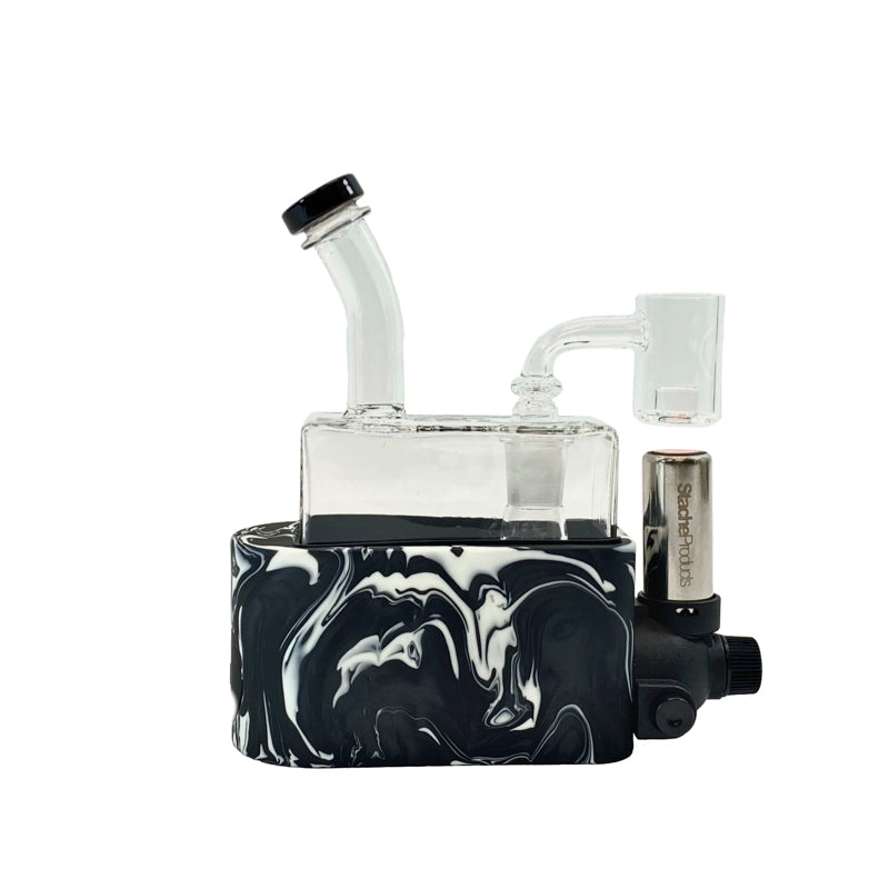 Side view of the Stache Rio TorchCore portable rig showing quartz banger and torch base